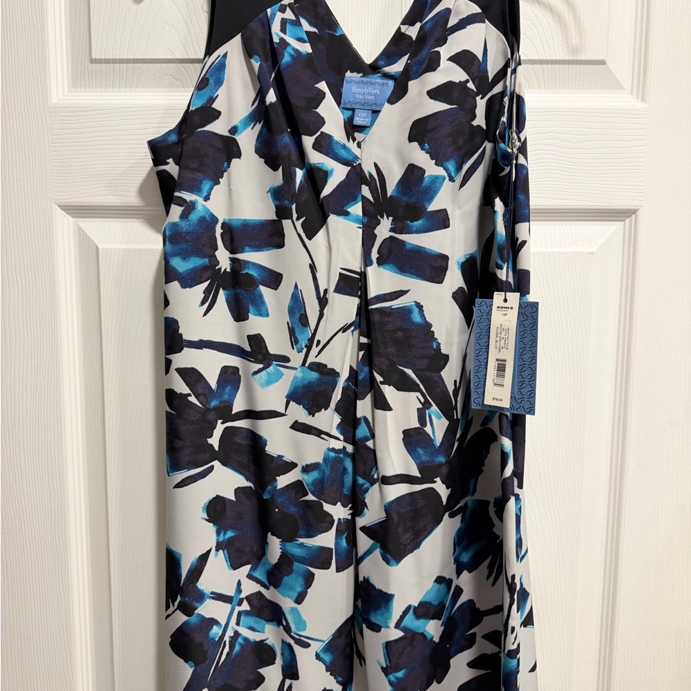 Vera Wang White Maxi Dress with Blue and Black Floral Print